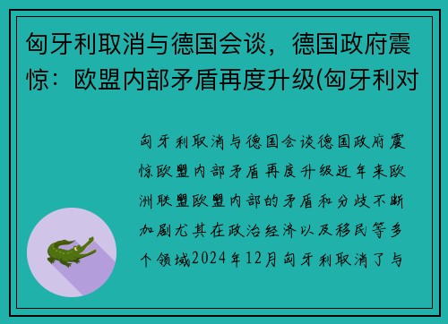 匈牙利取消与德国会谈，德国政府震惊：欧盟内部矛盾再度升级(匈牙利对德国宣战)