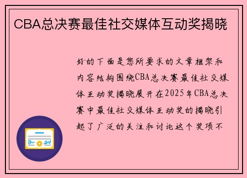 CBA总决赛最佳社交媒体互动奖揭晓